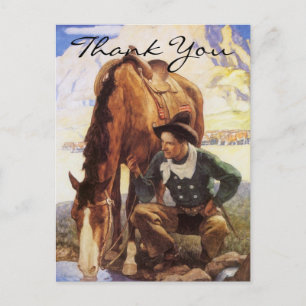 Wyeth's Cowboy die zijn paard bewaakt Briefkaart