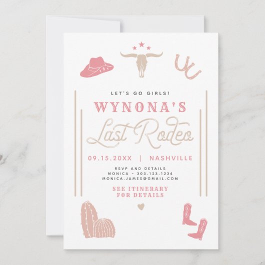 WYNONA Blush Pink Laatste Rodeo Cowgirl Bacheloret Kaart (Voorkant)