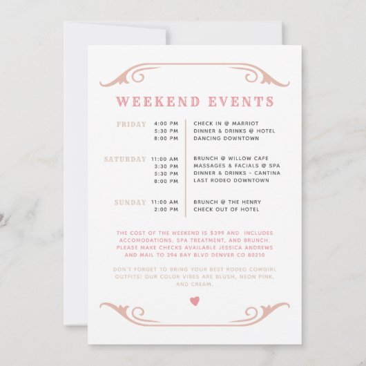 WYNONA Blush Pink Laatste Rodeo Cowgirl Bacheloret Kaart (Achterkant)