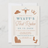 WYNONA Burnt Oranje Blue Cowboy 1st Rodeo Birthday Kaart (Voorkant)