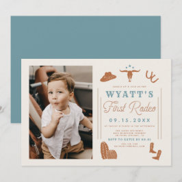 WYNONA Burnt Oranje Blue Cowboy 1st Rodeo Birthday Kaart