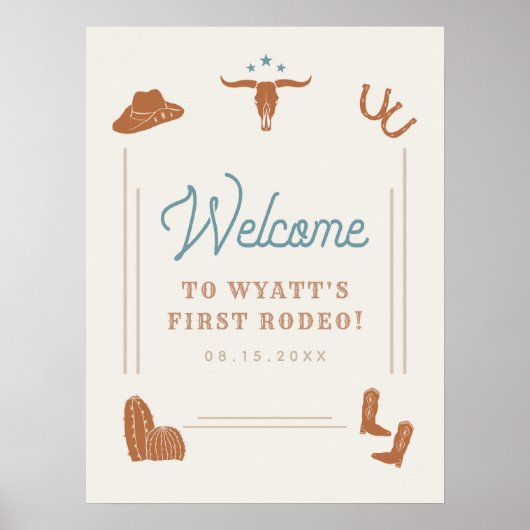 WYNONA Cowboy First Rodeo Birthday Welkom Poster (Voorkant)