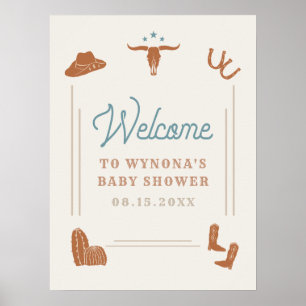 WYNONA Oranje Blauwe Cowgirl Baby Shower Welkom Poster