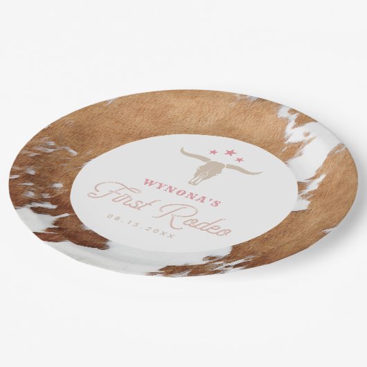 WYNONA Roze Cowgirl Eerste Rodeo Verjaardagsfeest Papieren Bordje (Gekanteld)