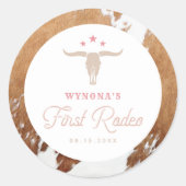 WYNONA Roze Cowgirl Eerste Rodeo Verjaardagsfeest Ronde Sticker (Voorkant)