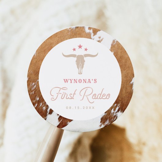 WYNONA Roze Cowgirl Eerste Rodeo Verjaardagsfeest Ronde Sticker