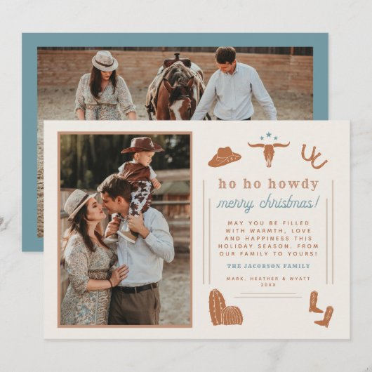 WYNONA Terracotta Westerne Cowboy-kerstkaart Kaart (Voorkant / Achterkant)