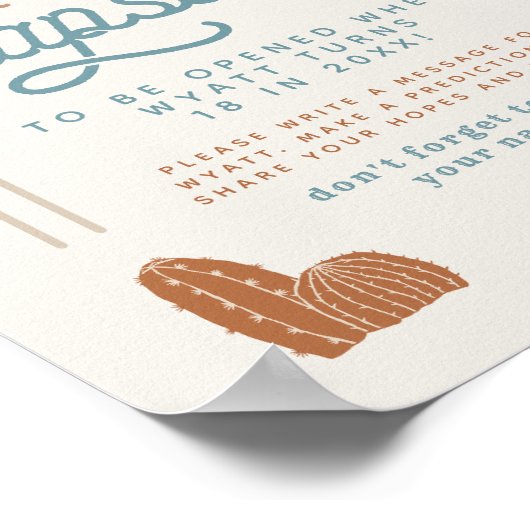 WYNONA verbrand Oranje blauwe cowboy-tijdcapsule Poster (Hoek)