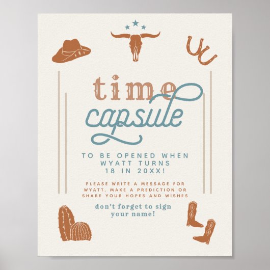 WYNONA verbrand Oranje blauwe cowboy-tijdcapsule Poster (Voorkant)