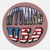 Wyoming Afbeelding- en Vlagtekst VS Ronde Sticker (Voorkant)