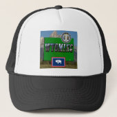 Wyoming-Afbeelding, Kaart, Vlag en staatszegel Trucker Pet (Voorkant)