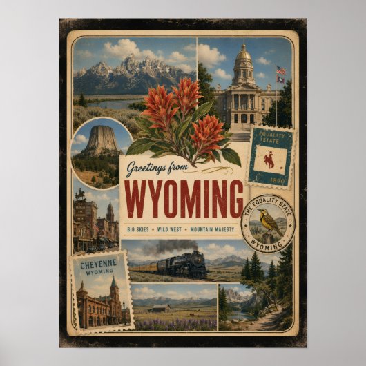 Wyoming Authentieke Vintage Stijl Poster (Voorkant)