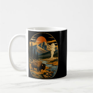 Wyoming Bergen Bizon Zonsondergang Geiser Vintage Koffiemok