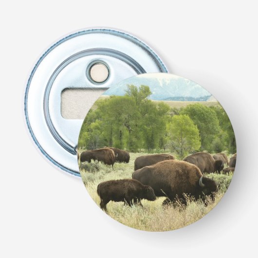 Wyoming Bison Natuur Animal Fotografie Button Flesopener (Voorkant)