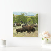 Wyoming Bison Natuur Animal Fotografie Vierkante Klok (Huis)