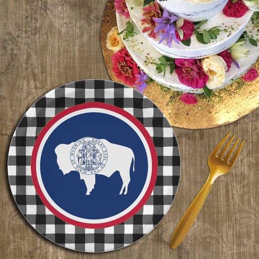 Wyoming Bord, buffalo plaid USA & Wyoming Flag Papieren Bordje