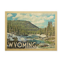 Wyoming Briefkaart- Retro Travel Snowy Winter Natu