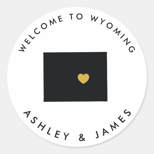 Wyoming Bruiloft Welkom Sticker Label Goud (Voorkant)