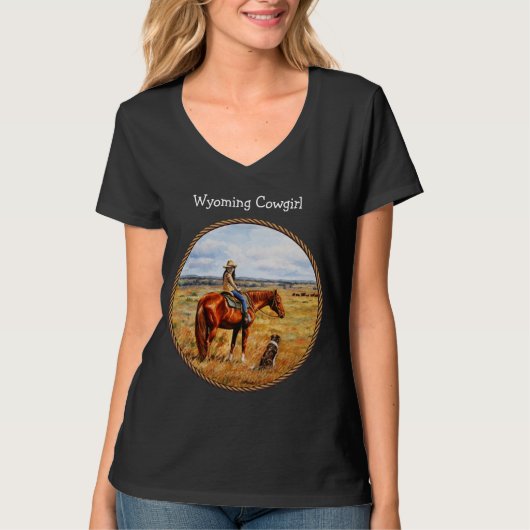 Wyoming Cowgirl op het vee paard T-shirt (Voorkant)