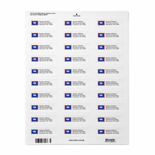 Wyoming Flag Return Address Label (Full Sheet)