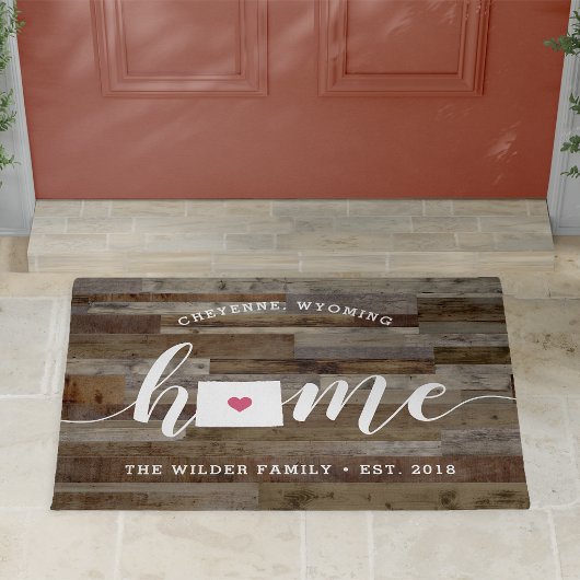 Wyoming Home State Personalized Wood Kijk uit Deurmat