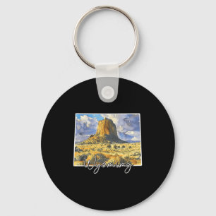 Wyoming landschap aquarel kunst voor natuur liefhe sleutelhanger