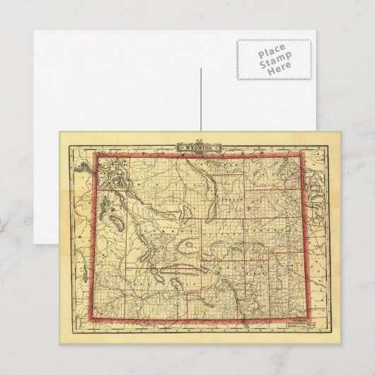 Wyoming Map 1895 Briefkaart (Voorkant / Achterkant)