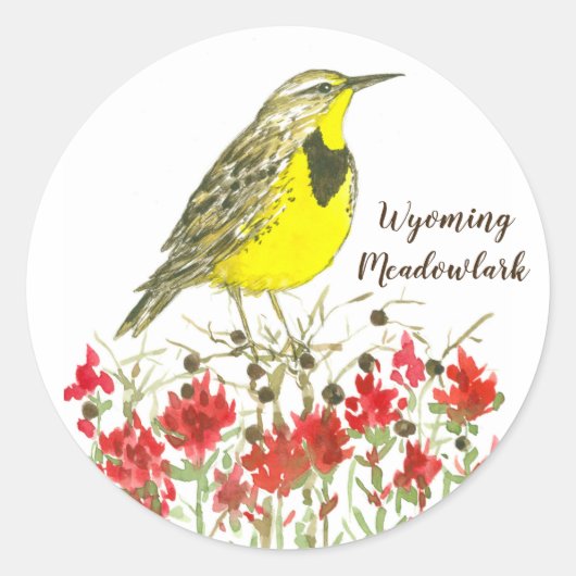 Wyoming Meadowlark Songbird Wildflowers Ronde Sticker (Voorkant)
