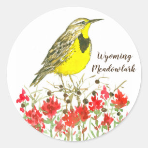 Wyoming Meadowlark Songbird Wildflowers Ronde Sticker