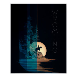 Wyoming, Paardenrenner, Volle Maan Opkomst Perfect Poster