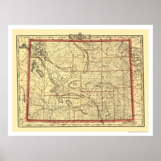 Wyoming Railroad & Town Map 1895 Poster (Voorkant)