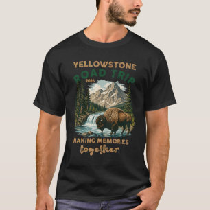 Wyoming Roadtrip Bison Berg Waterval Familie T-shirt