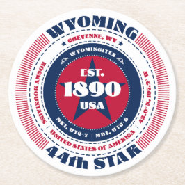 Wyoming rood wit blauw typografie ronde kartonnen onderzetter