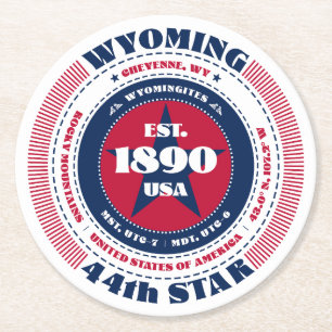 Wyoming rood wit blauw typografie ronde kartonnen onderzetter