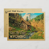 Wyoming Save the Date Rustic Cabin Mill Bossen Aankondigingskaart (Voorkant / Achterkant)