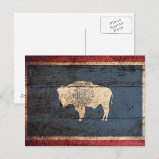 Wyoming State Flag op Old Wood Grain Briefkaart (Voorkant / Achterkant)