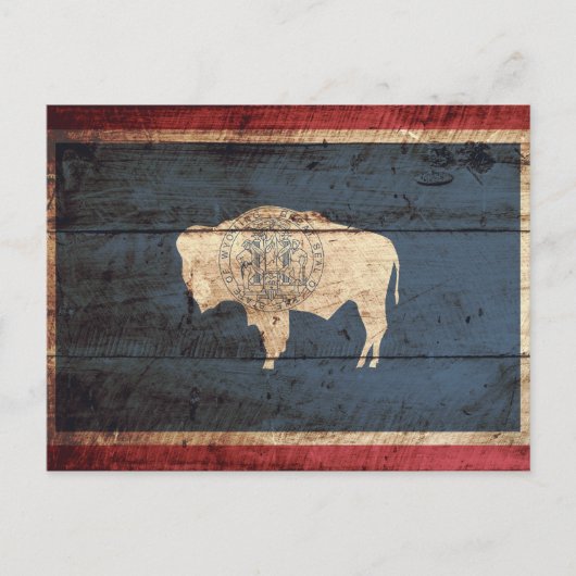 Wyoming State Flag op Old Wood Grain Briefkaart (Voorkant)
