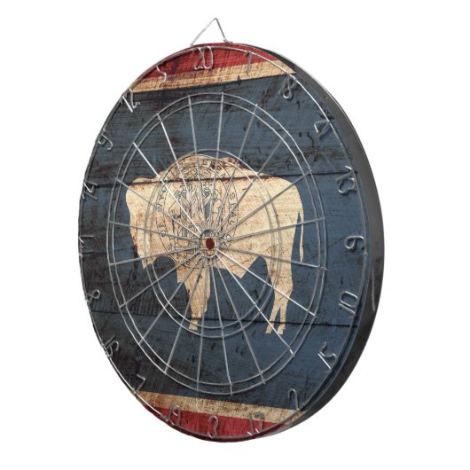Wyoming State Flag op Old Wood Grain Dartbord (Voorkant Rechts)