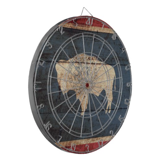 Wyoming State Flag op Old Wood Grain Dartbord (Voorkant Links)