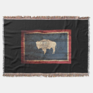 Wyoming State Flag op Old Wood Grain Deken