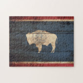 Wyoming State Flag op Old Wood Grain Legpuzzel (Horizontaal)