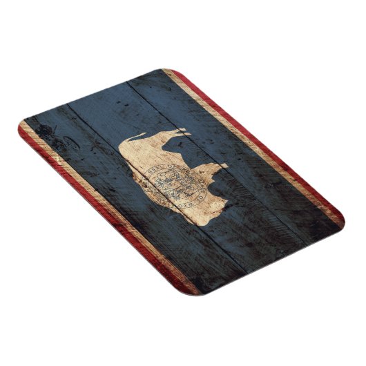 Wyoming State Flag op Old Wood Grain Magneet (Rechterzijde)