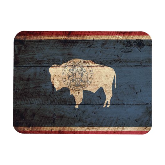 Wyoming State Flag op Old Wood Grain Magneet (Horizontaal)
