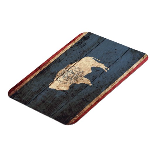 Wyoming State Flag op Old Wood Grain Magneet (Linkerzijde)