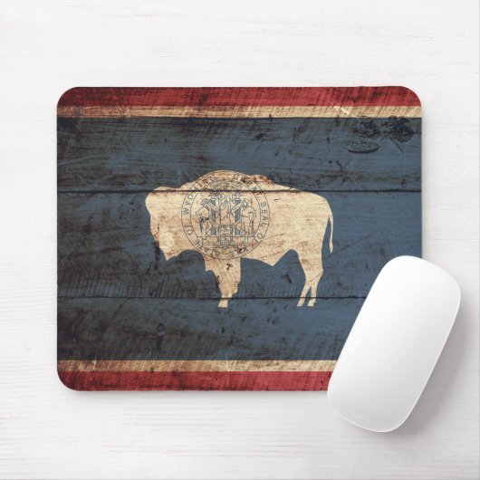 Wyoming State Flag op Old Wood Grain Muismat (Met muis)