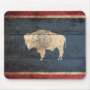 Wyoming State Flag op Old Wood Grain Muismat