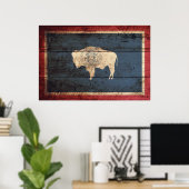 Wyoming State Flag op Old Wood Grain Poster (Thuiskantoor)
