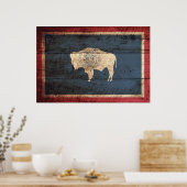 Wyoming State Flag op Old Wood Grain Poster (Keuken)