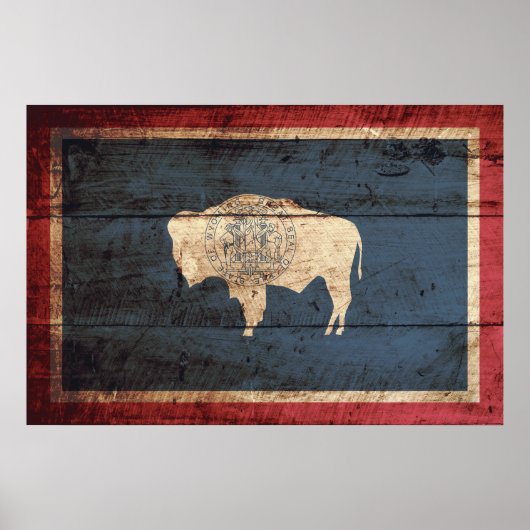 Wyoming State Flag op Old Wood Grain Poster (Voorkant)