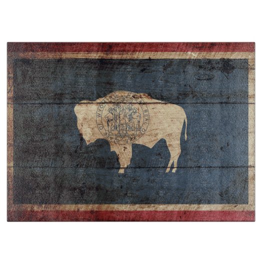 Wyoming State Flag op Old Wood Grain Snijplank (Voorkant)